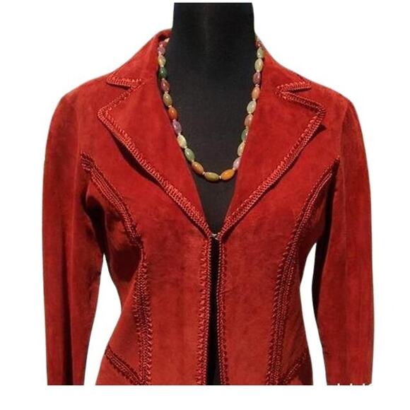 Cache Rust Suede Leather Peek-A-Boo Crochet Insert Jacket Top New $248 NWT - Picture 1 of 9